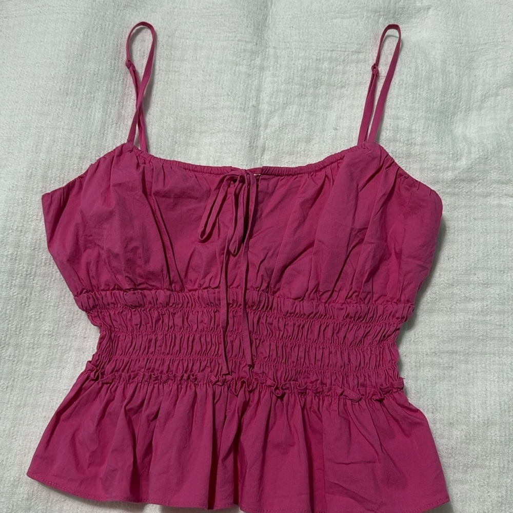 WAYF hot pink Portola Smocked Camisole
